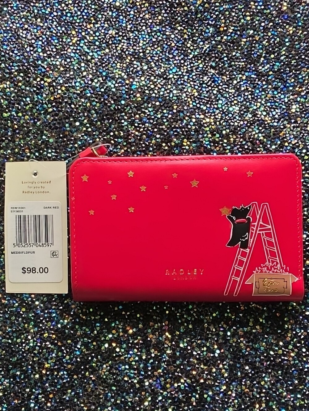 NWT RADLEY LONDON A Few Extra Stars dark red Scottie dog Wallet